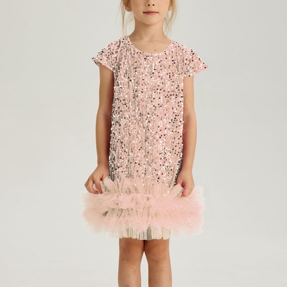 Girls' Glitter Casual Sleeveless Dress with Solid Color and Off-Shoulder Design for Play and Parties