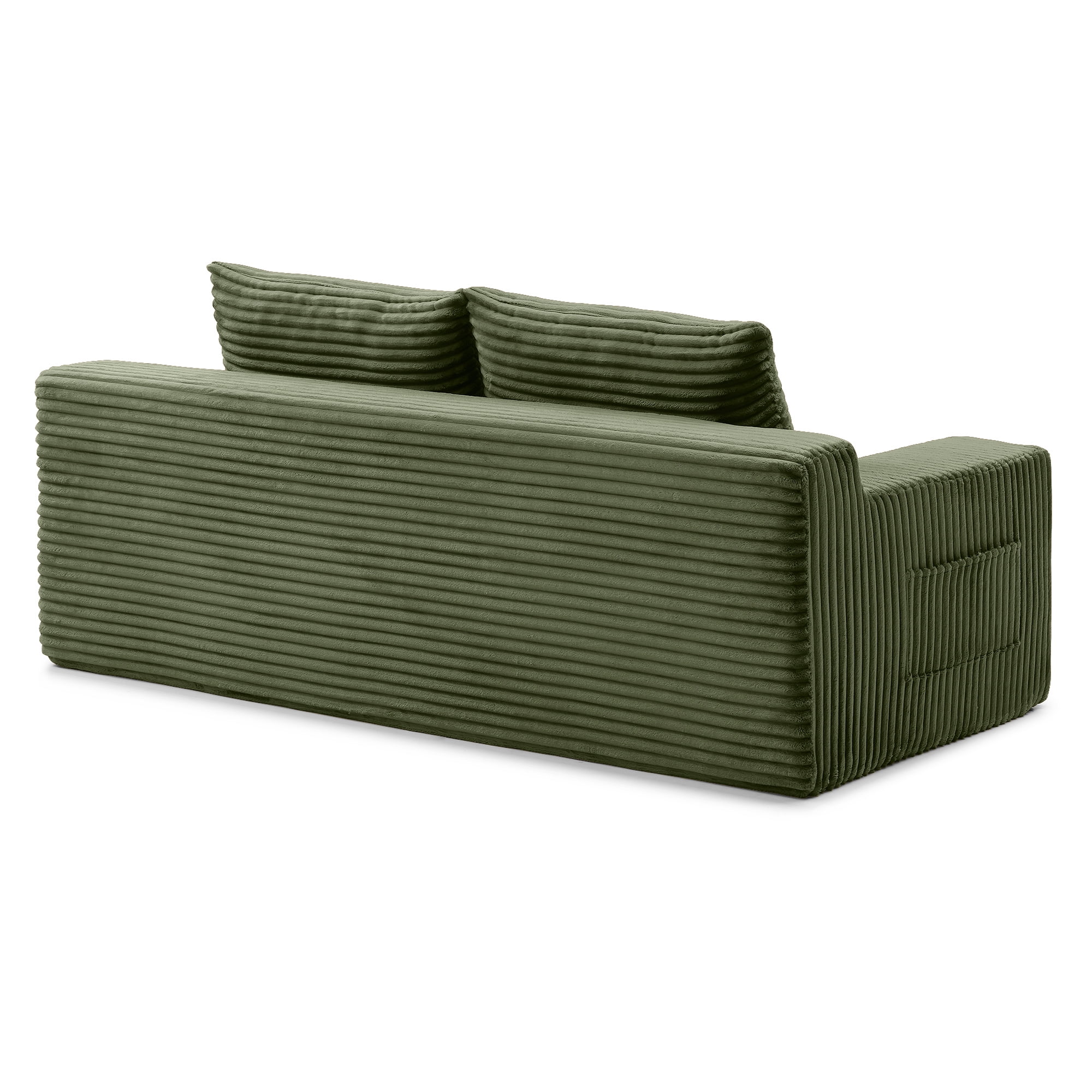 Memory Foam Cloud Loveseat Sofa, 2 in 1 Convertible Folding Couch Bed with Pull-Out Sleeper, No Assembly Compressed Corduroy Floor Lounge Sofa for Apartment, Office, Bedroom, Living Room, Green