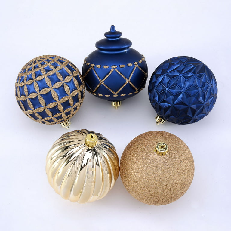 Holiday Time Shatterproof Ornaments, Navy Blue & Gold, 9 Count 