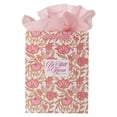 thumbnail image 2 of Christian Art Gifts Large Portrait Inspirational Scripture Gift Bag, Tag & Wrapping Tissue Paper Set for Women: Be Still Psalm Bible Verse Cute White & Pink Glossy Floral Design, Satin Ribbon Handles, 2 of 3