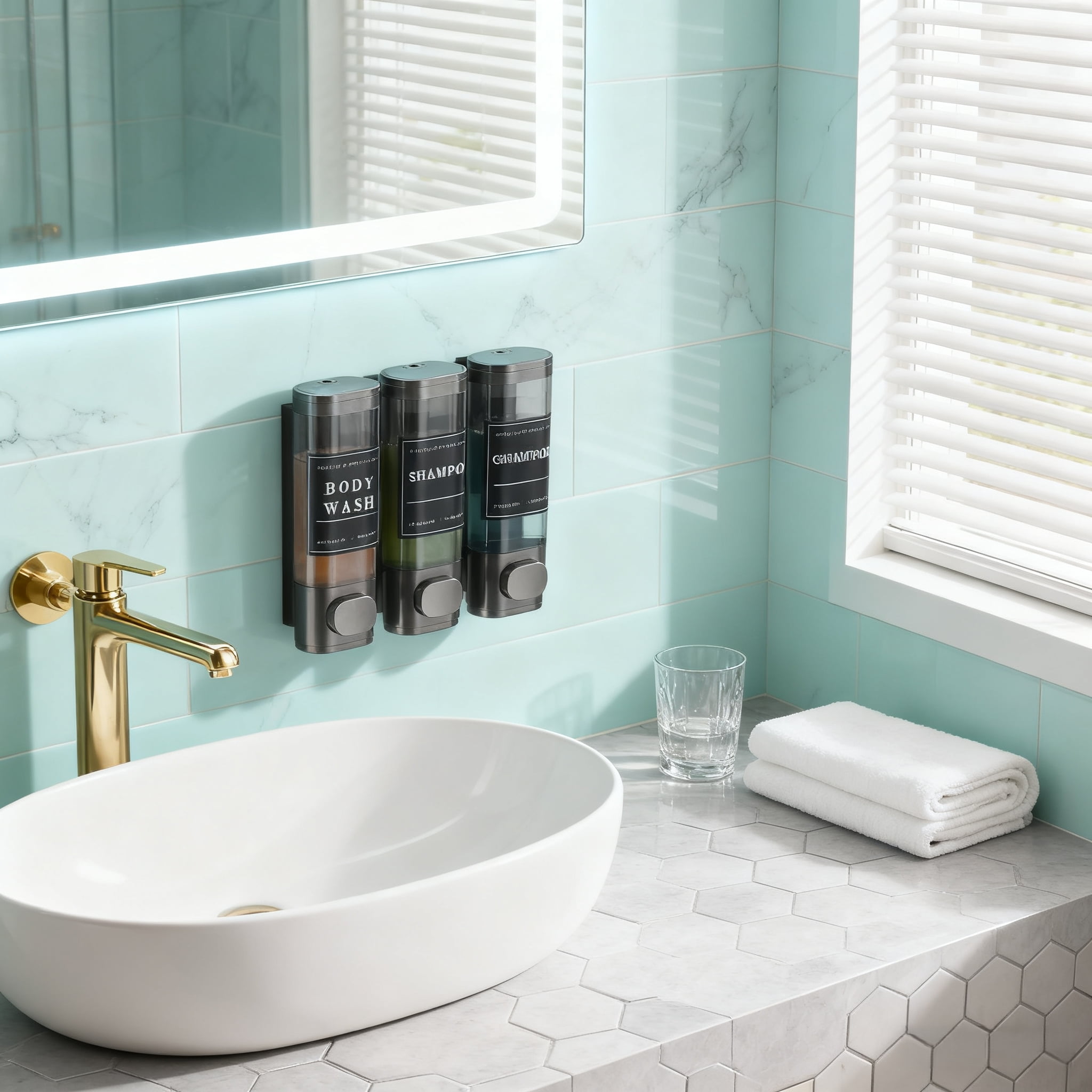 No Drill Wall Mounted Soap Dispenser with Labels