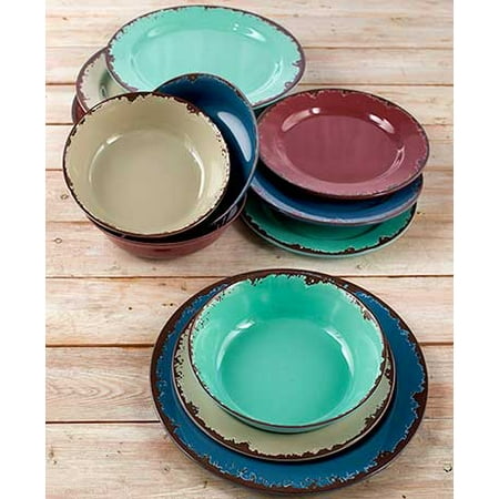 Rustic Pottery Dinnerware Sets Rustic Melamine Dinnerware or Bowls Blueberry, Melon, Plum 12 Pc Dinnerware Set (12 PC Dinnerware Set) ()