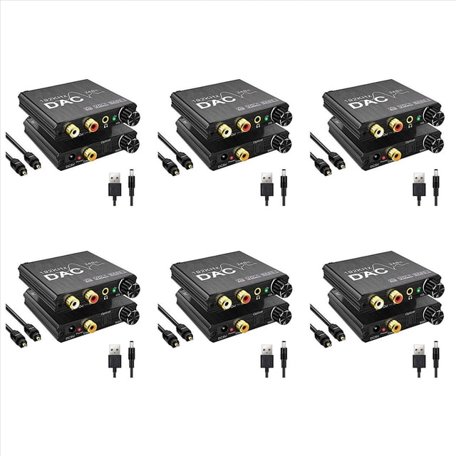 6X Convertidor de Audio Digital una Analógico de 192 KHz con Ajuste de Volumen y Graves, SPDIF Digital / Óptico / Coaxial una Estéreo Analógico
