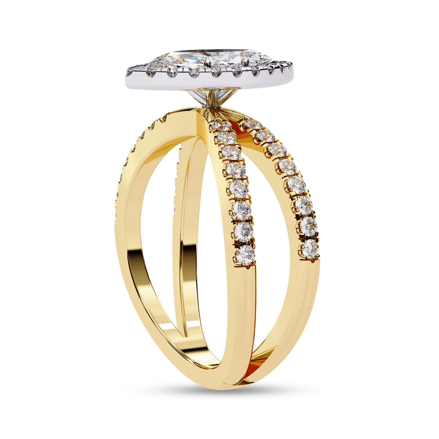 AFFY Halo Solitaire Engagement Ring for Women, Center 10x5mm Marquise Cut Split Shank Wedding Anniversary Rings in 14K Yellow Gold over Sterling Silver Jewelry Gift for Her, Ring Size-6.5