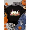 thumbnail image 1 of Halloween T-shirt - Halloween Women'S Floral Short Sleeve T-Shirt - Cute Little Ghosts in Flower Bush, Round Neck, Casual Style, Versatile for Casual Attire, Vacation, and Everyday Outfits, 1 of 6