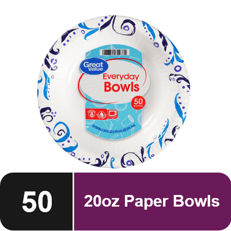 Great Value Everyday Disposable Paper Bowls, 20 oz, 50 Count