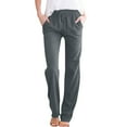 thumbnail image 2 of HKYNLAG Womens Cotton Linen Pants with Pockets Pull On Petite Pants Drawstring Elastic Waist Pants Lounge Mid Rise Pants Solid Lightweight Trousers Casual Summer Dark Gray 2XL, 2 of 5