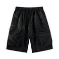 thumbnail image 4 of IYTR Mens Casual Shorts Drawstring Elastic Waist Zipper Pockets Cargo Pant Fashion Casual Classic Solid Color Short Pants Comfy Summer Baggy Pants Black XXXL, 4 of 8
