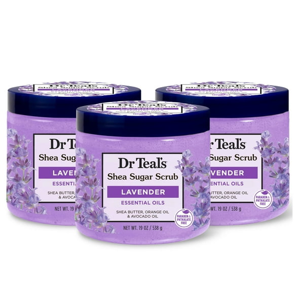 Dr Teal's Gommage au Sucre de Karité, Huiles Essentielles de Lavande, 19 oz (Lot de 3)