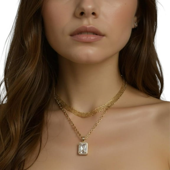 LAPRECIEUZ DE ARTHES JEWELRY 18K Yellow Gold Plated Non Tarnish Singapore Chain with CZ Pendant 18"