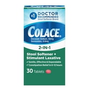 Colace 2-In-1 Stool Softener & Stimulant Laxative Tablets Constipation Relief (6-12 Hours) 30 Count