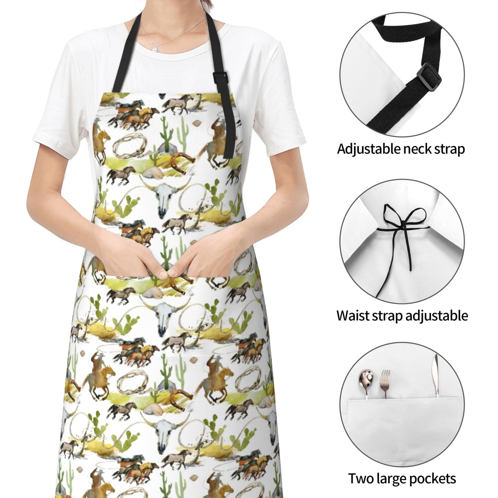 Kdxio Wild West Western Apron with Pockets Adjustable Kitchen Aprons for Men Women Waterproof Aprons for Cooking,Drawing,Crafting, Baking Household Cleaning