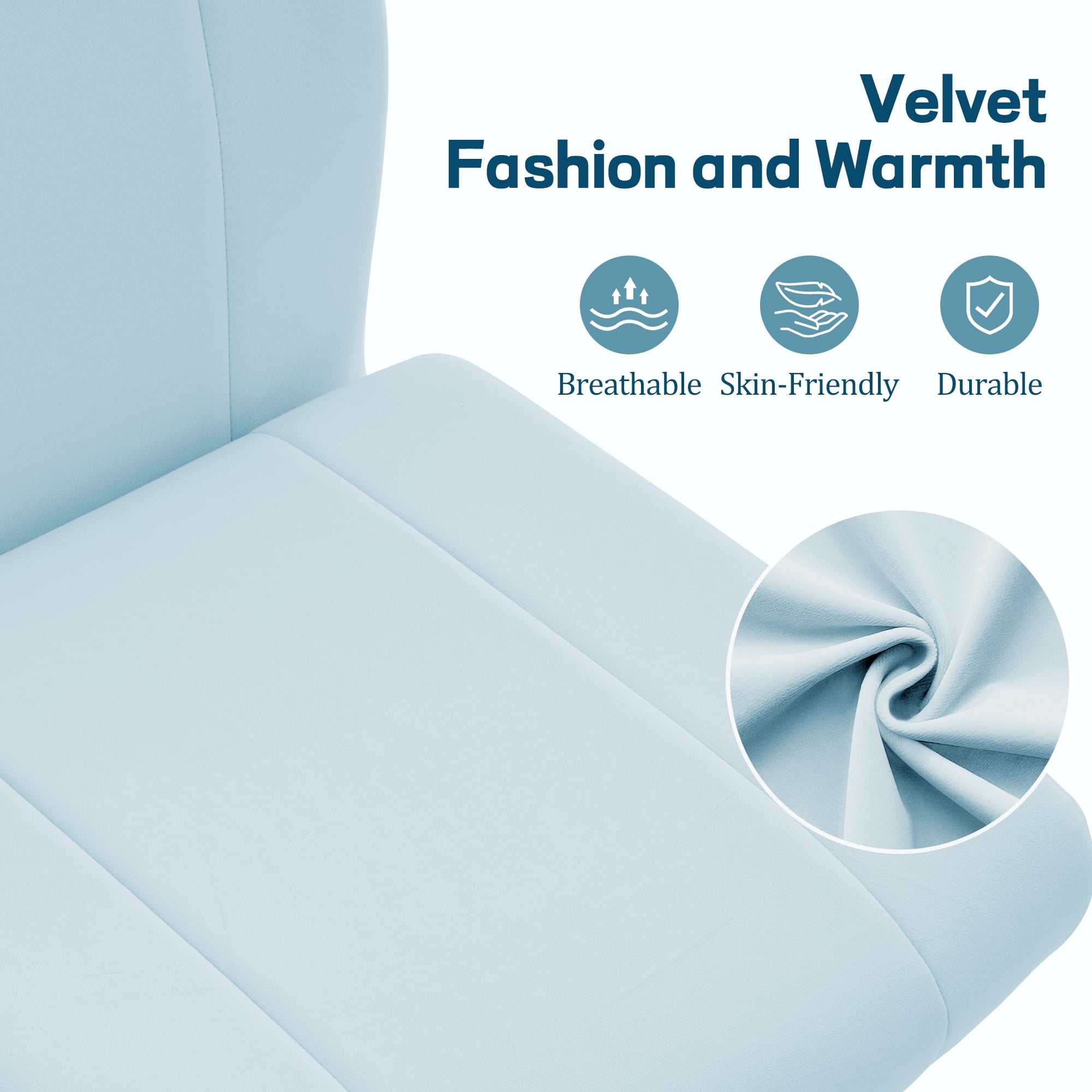 Korser Armless Home Office Desk Chair with Back Modern Vanity Chair with Adjustable Height,360° Swivel Task Chair,Velvet,Blue