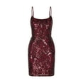 thumbnail image 3 of Sparkly Party Dress for Women Cross Criss Tie Spaghetti Strap Sequin Bodycon Dresses Backless Cocktail Formal Prom Gown Wine S, 3 of 7