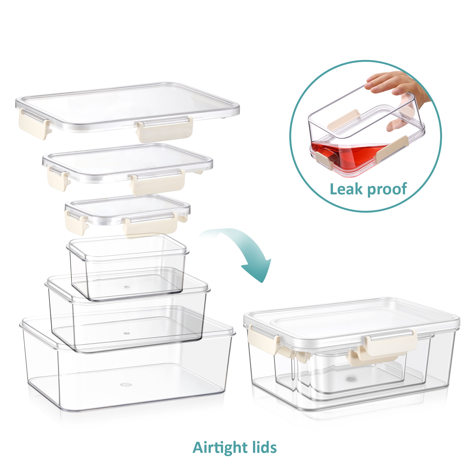 Sorbus 3-Pack Nesting Rectangle Plastic Food Storage Containers with Airtight Lids, BPA-Free Meal Prep Containers