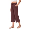 thumbnail image 2 of Fantaslook Women Capri Pants Wide Leg High Waisted Drawstring Capris Summer Casual Linen Cropped Pants with Pockets, 2 of 8