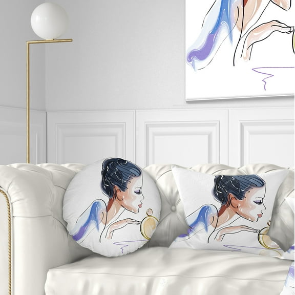 Designart Woman with Bottle of Perfume - Abstract Throw Pillow - 12x20