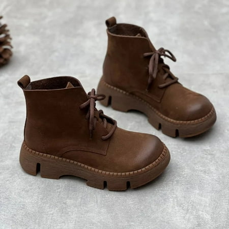 

Careaymade-Genuine Leather women s Boots Autumn New Thick Sole Cowhide Lacing Retro Casual Elevated Boots female s Casual Shoes