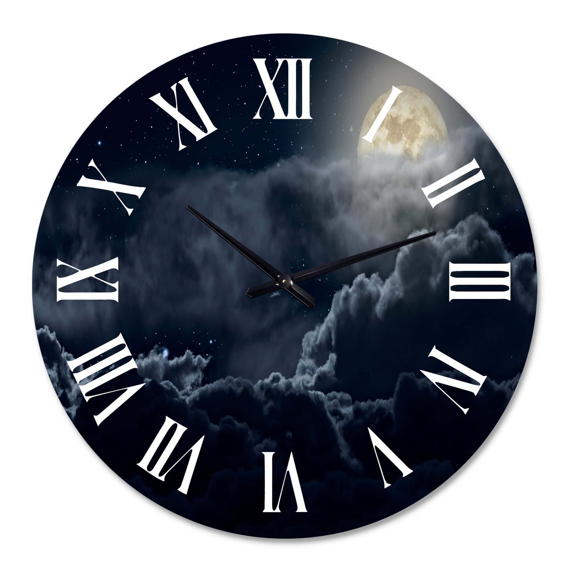 Designart 'Cloudy Full Moon Night' Nautical & Coastal Wall Clock