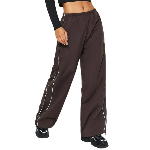 Womens Parachute Pants Cargo Trousers Elastic Waist Wide Leg Track Pants Y2k Clothing