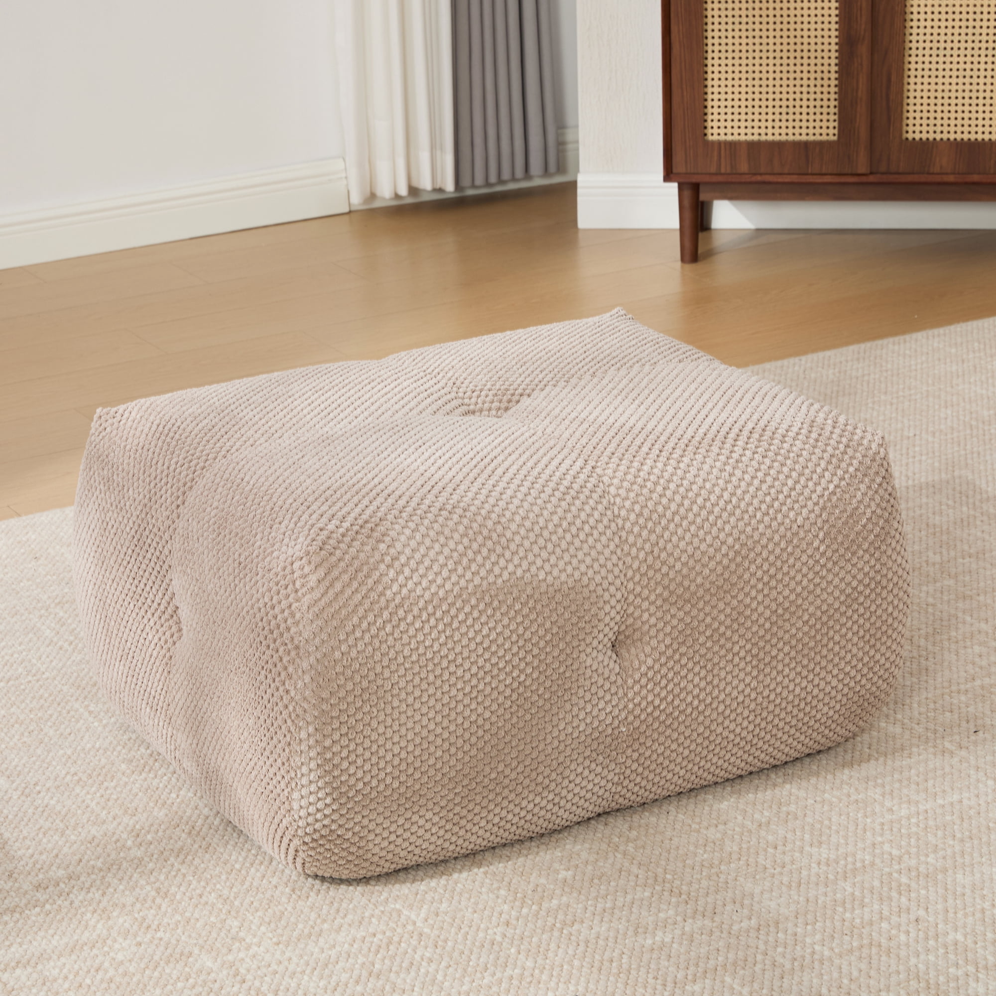 Noble House Kingston 31" Modular Cloud Accent Chair with Ottoman, Modern Fuzzy Sofa Soft Lounger with Footstool, Taupe