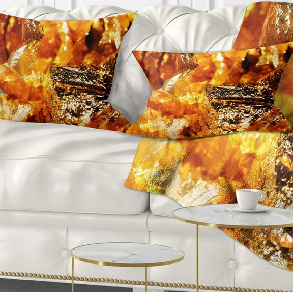 Designart Shiny Orange Gold Foil - Contemporary Throw Pillow - 12x20