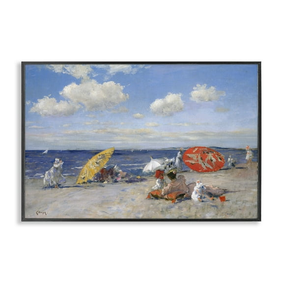 Stupell Industries Classic Beachgoers Scene Nautical & Beach Painting Black Framed Art Print Wall Art, 18 x 12