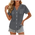thumbnail image 4 of Yievot Womens Button Down Shirts Blouses V Neck Short Sleeve Relaxed Fit Summer Tops with Pockets, 4 of 7