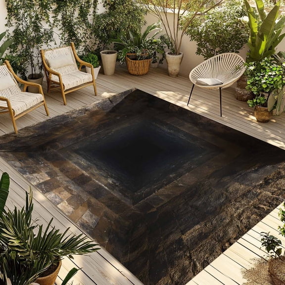 3D Optical Illusion Outdoor Rug for Patio/Deck/Porch, Non-Slip Large Area Rug 3 x 5 Ft, Visual Trap Looks Like Holes Brown Indoor Outdoor Rugs Washable Area Rugs, Reversible Camping Rug Carpet Runner