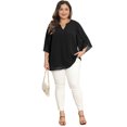 thumbnail image 3 of DARING DIVA Women's Plus Chiffon Pleated Front 3/4 Sleeve Top 2X Black, 3 of 6