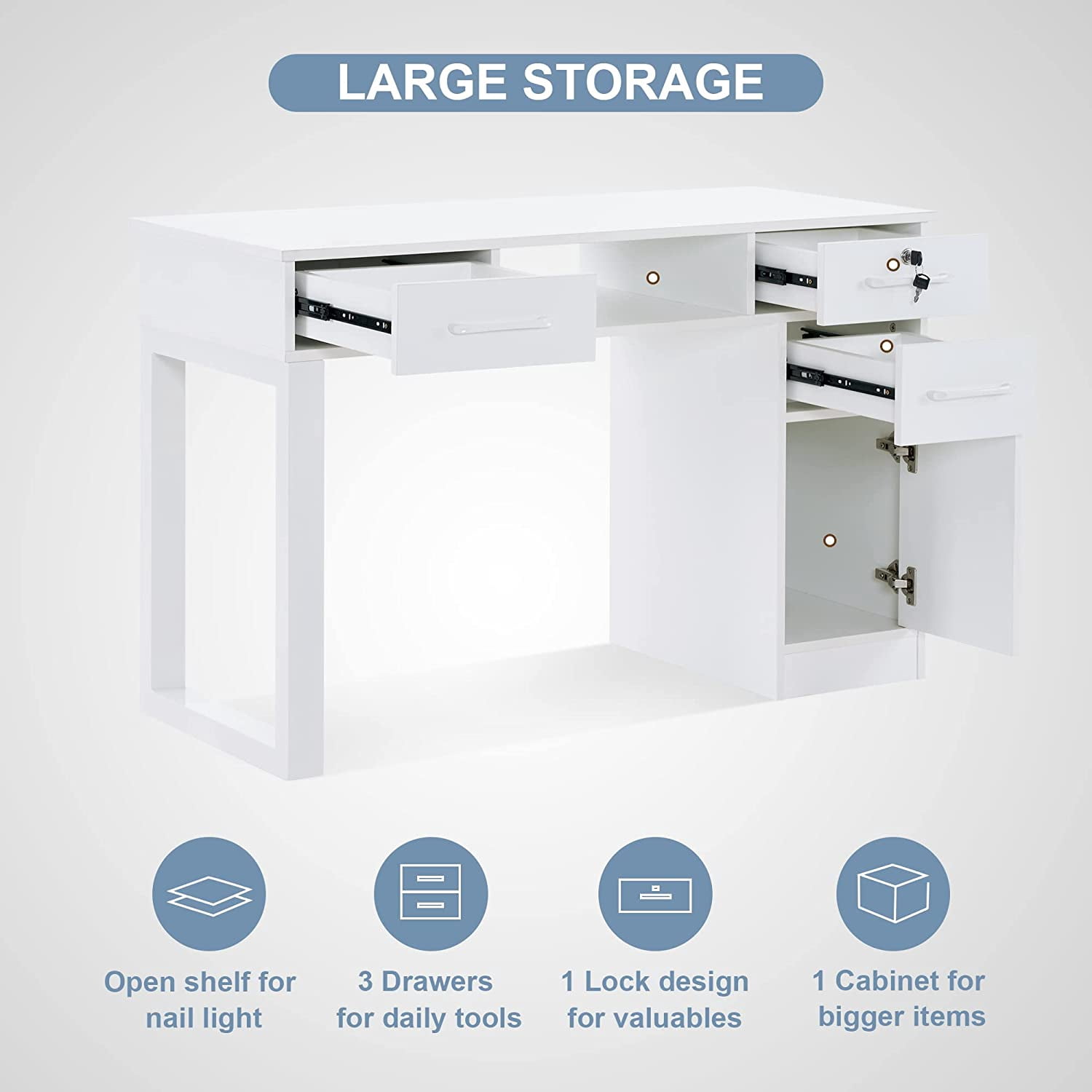 BarberPub Makeup Vanity Desk with Drawers, Manicure Table with Storage  Cabinet