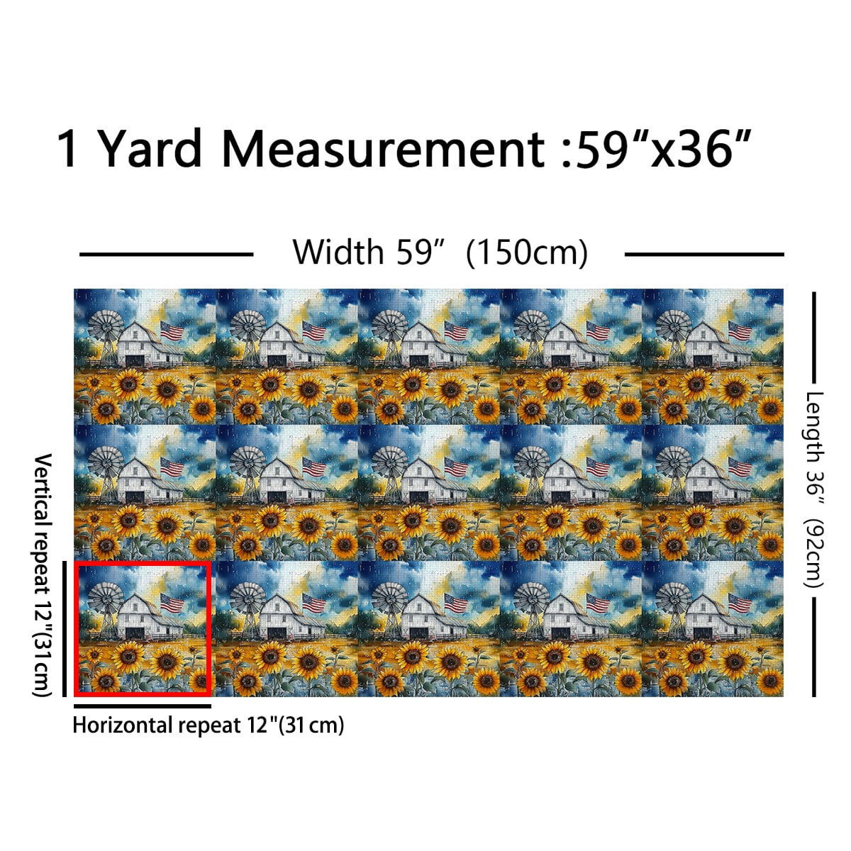 jejeloiu Country Windmill Sunflower Fabric by the Yard (5 Yards) Old Barn Door Luxury Sewing Decor for Teens