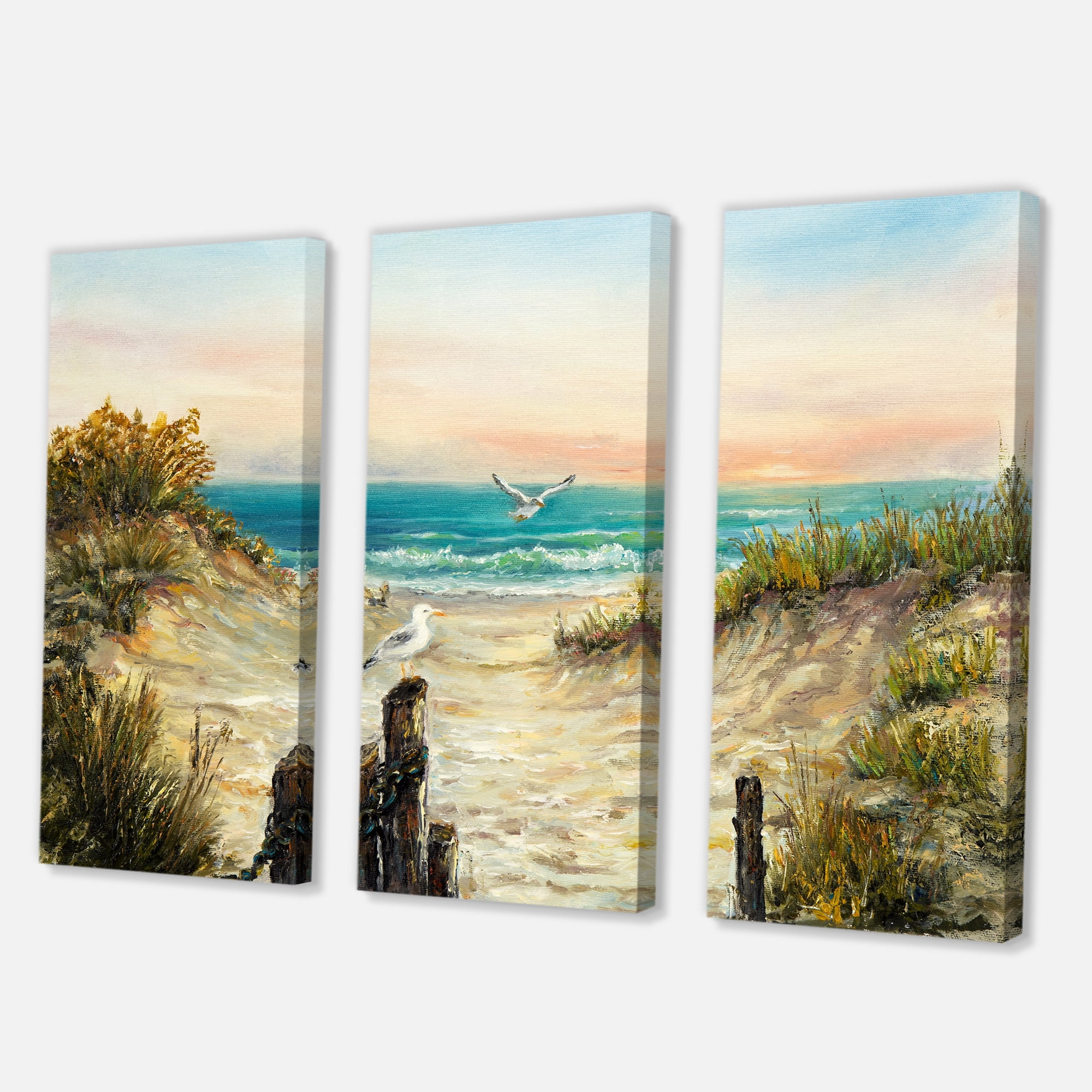 Designart ' Ocean Dunes During Pink Sinset on Beach ' Nautical & Coastal Canvas Wall Art Print