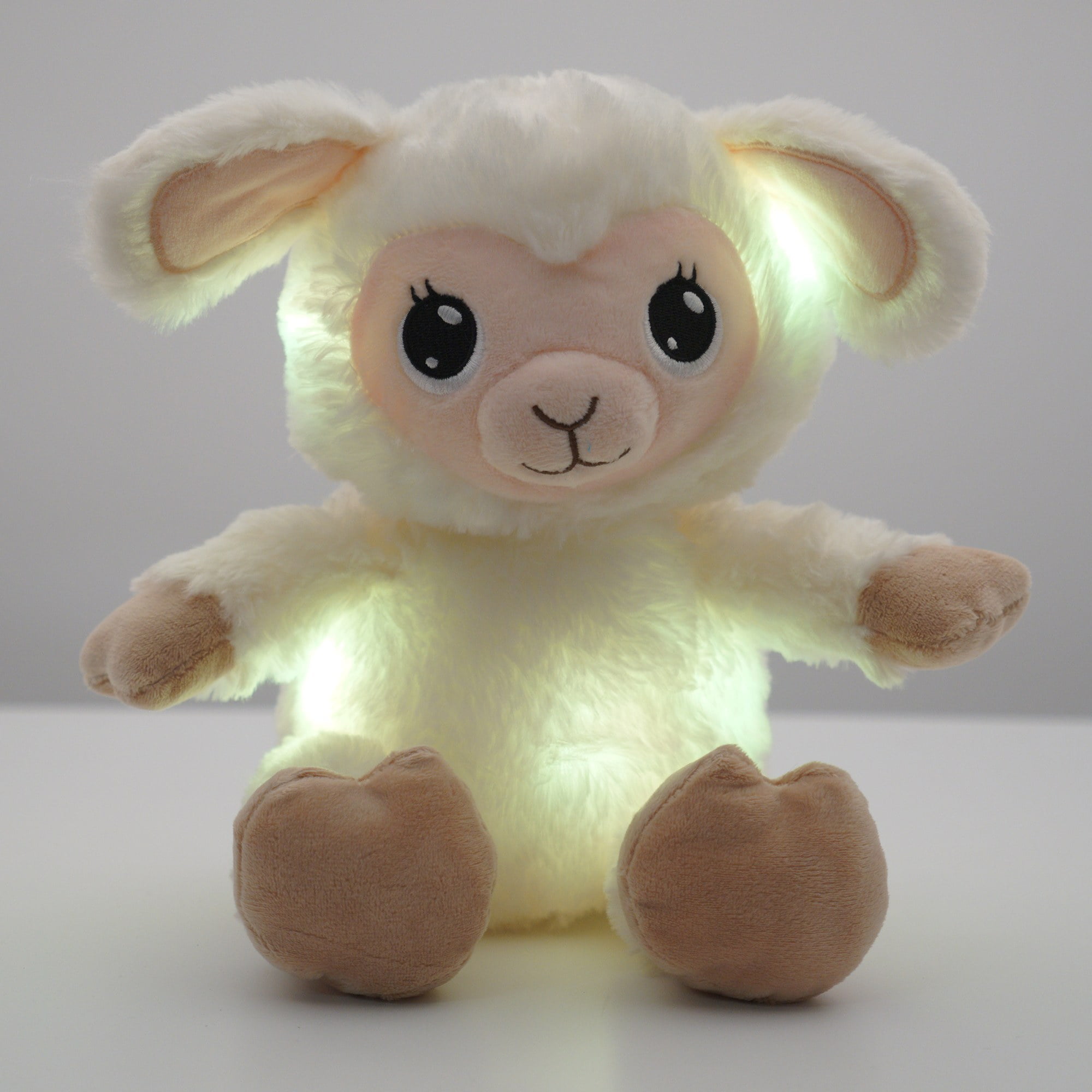 Happy Nappers: Lullabrites Lamb - Musical Light Up Bedtime Plush - Cream & Tan - Plays 3 Lullabies, Soft Animal, Day & Night Soothing Toy, Kids