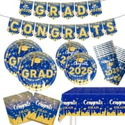 Graduation Decorations 2026 Gold Themed Set - Congrats Grad Banner, Class of 2026 Backdrop Complete Party Supplies for High School & College Celebrations