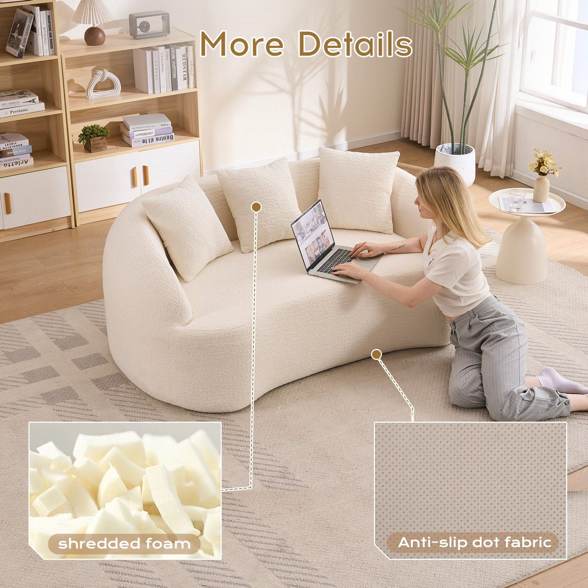 Sailvan Curved Modern Boneless 2-Seater Chenille Sofa Loveseat with 3 Pillows