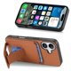 thumbnail image 2 of C1-11 for iPhone 16 Plus Case Card Holder Carbon Fiber Texture Leather Coated TPU Phone Cover - Gree, 2 of 5