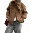 thumbnail image 3 of Women'S Casual Long Sleeve Crewneck Button Down Cardigan Sweater Knit Outwear Brown M, 3 of 8