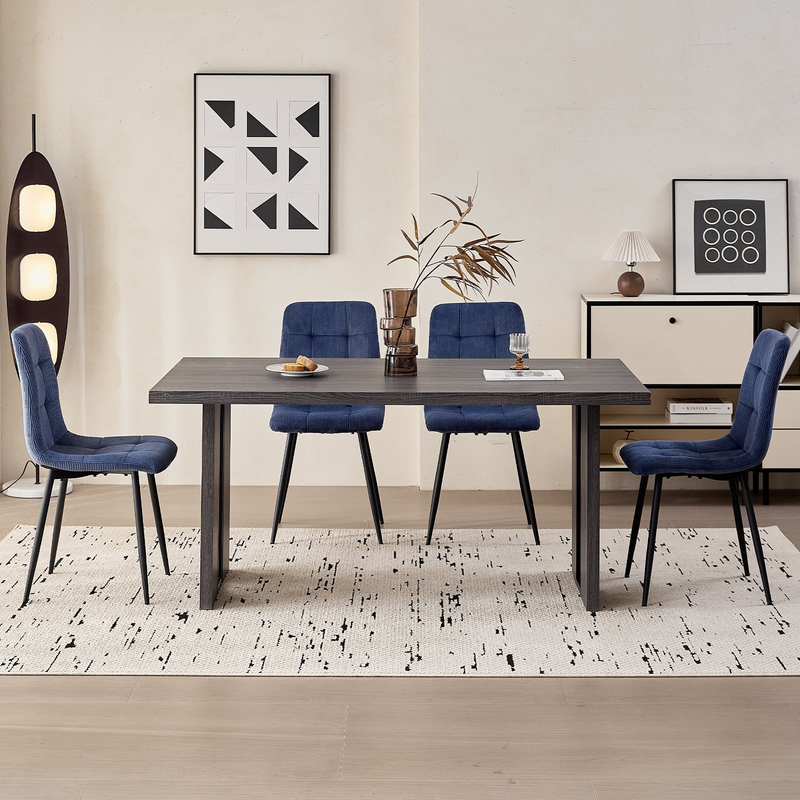 Corduroy Dining Chairs Set of 4, Modern Upholstered Fabric Kitchen Chair for Living Dining Room, Apartment, Blue