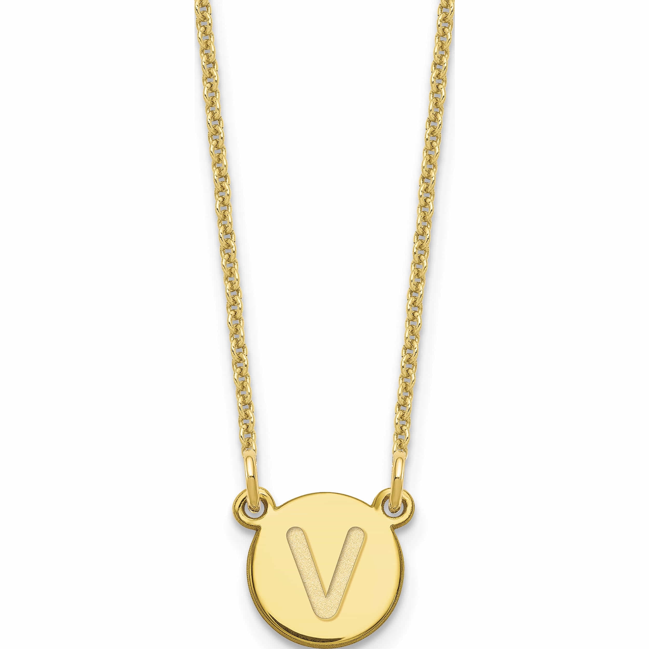 3/4 inch Sterling Silver Block Initial V Necklace Alphabet Letters High Polished 16-30 inch 2mm Curb Chain