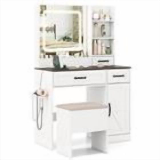 Spaco 360° Rotating Freestanding Jewelry Cabinet, Full-Size Mirror, Side Open Shelves, Minimalist Design, White