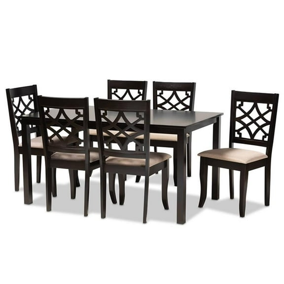 Bowery Hill Sand Upholstered Espresso Finished Wood 7-Piece Dining Set
