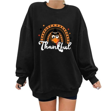 

Honeeladyy Sales Online Women s Fashion Thanksgiving Printed Loose Long Sleeve Blouse Round Neck Casual Pullover Tops Sweatershirt