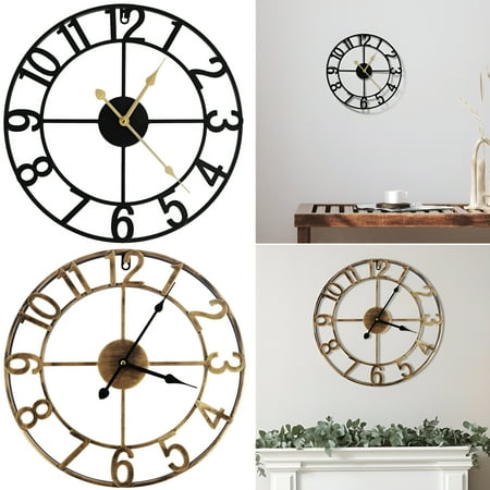 DESIGNICE 2026 New 16In Large Wall Clocks Oversized with Roman Numeral Style Rustic Iron Round Silent Non Ticking Battery Operated Vintage Metal Clock for Indoor Decor,Bronze