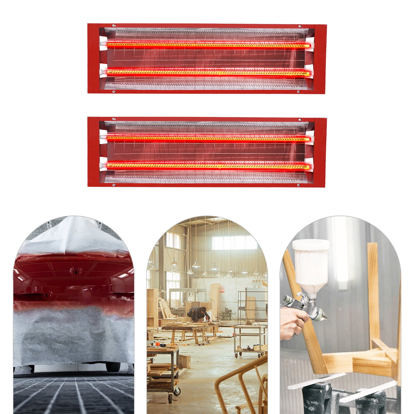 2Pcs Infrared Paint Curing Baking Lamp, Heat Lamp Paint Booth Heater Light 2000W 110V
