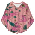 thumbnail image 4 of Pink Cats Palm Trees Stars Women's V-Neck Blouse With 3/4 Ruffled Bell Sleeves Casual Top Ladies Blouses, 4 of 7