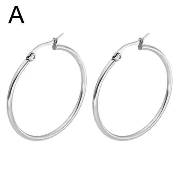 EOEMY Women Ladies Simple Large Round Circle Hoop Earrings Titanium Steel Jewelry Gift-Silver 20mm