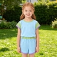 thumbnail image 2 of Toddler Outfits for Girls 2 Piece Athletic Patchwork Print Short Sleeve Crew Neck T-Shirt And Shorts Everyday Wear Girls' Clothing Sets 3 Years-4 Years, 2 of 9