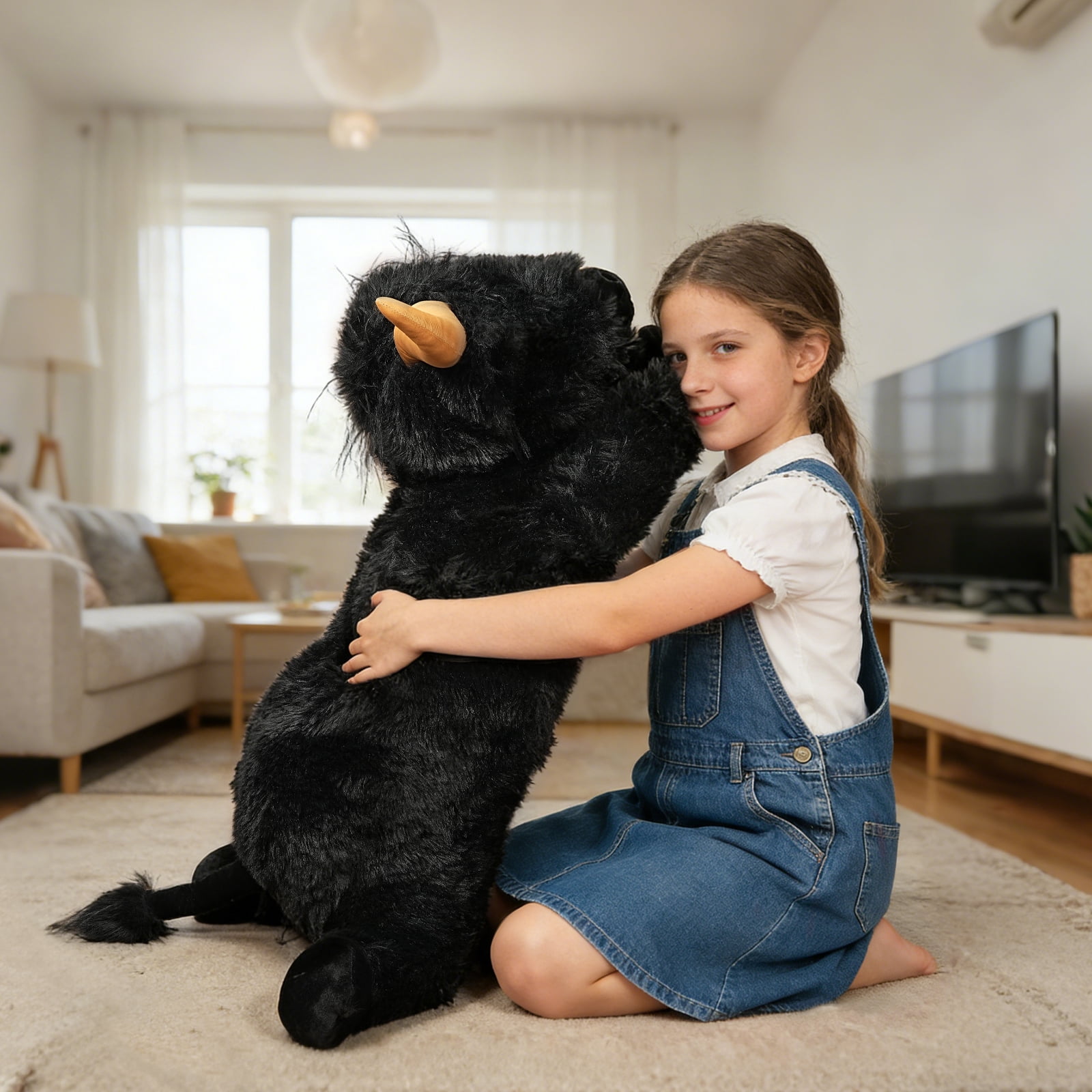 Giant Highland Cow Stuffed Animal 38" Black Plush Cow, Soft Giant Cow Pillow for Kids and Adults