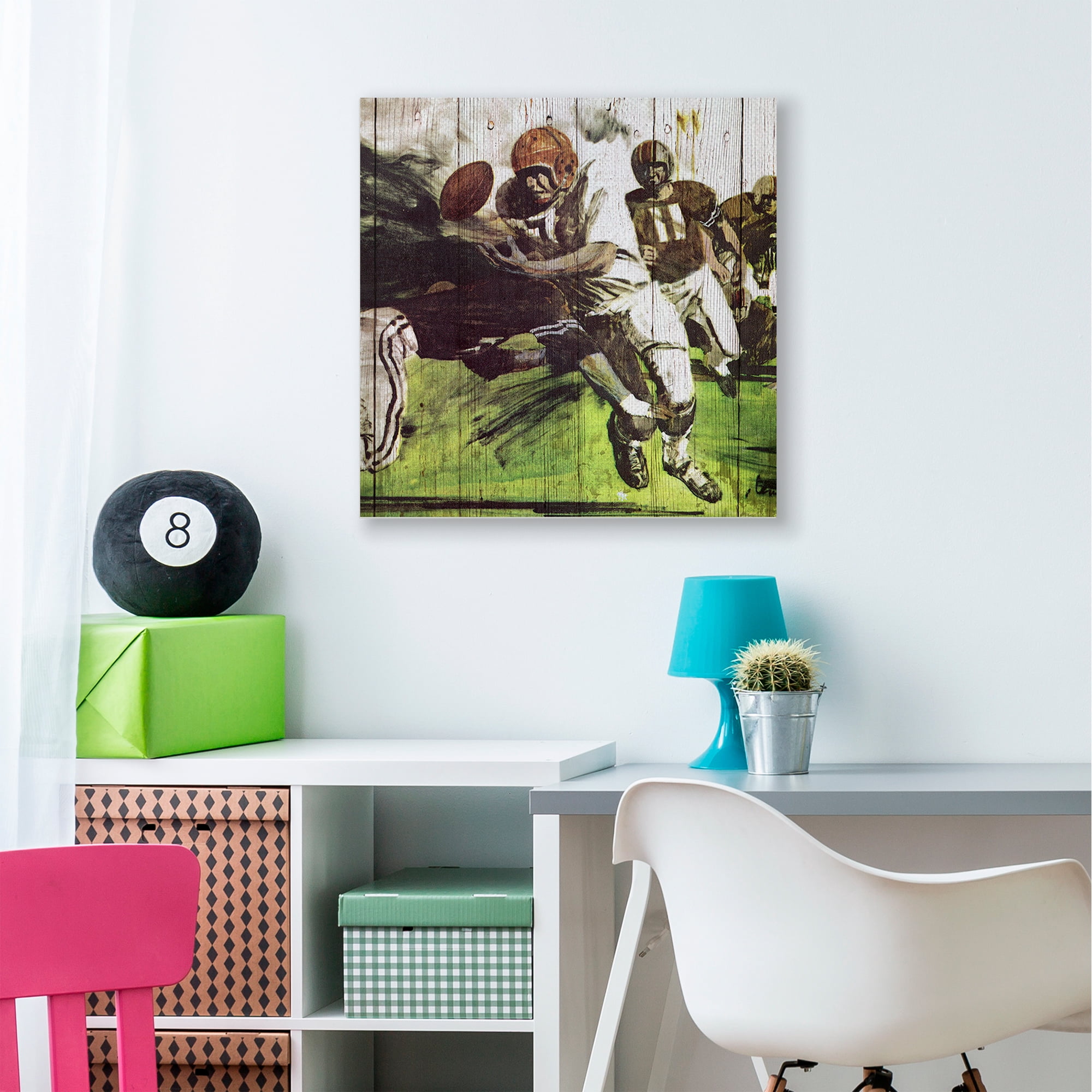 The Kids Room by Stupell Football Tackle Sports Wood Plank Texture Design Canvas Wall Art by The Saturday Evening Post
